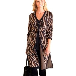 Soft Surroundings Veronica Jacquard animal duster cardigan knit sweater M NWT